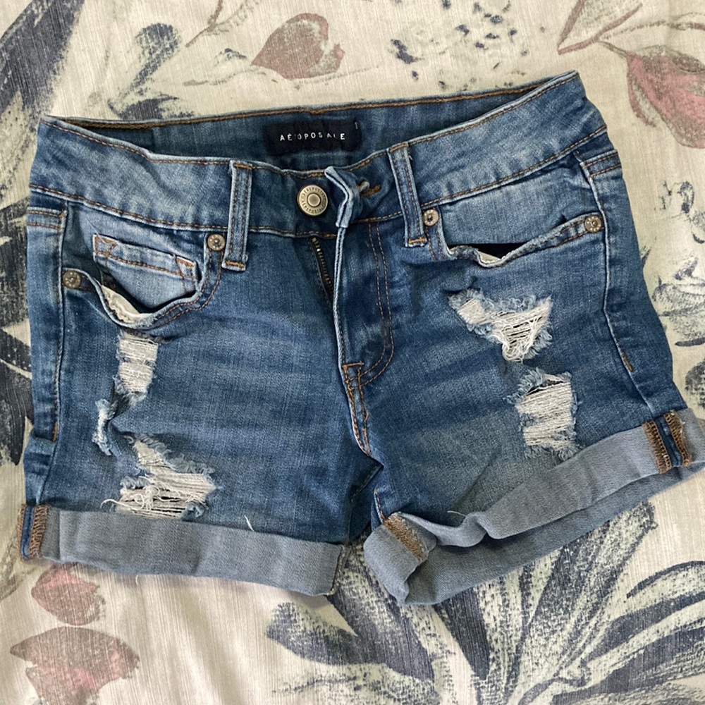 Low rise midi ripped shorts 0
